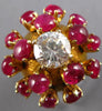 ANTIQUE 8.50CT DIAMOND & AAA RUBY 14KT YELLOW GOLD 3D FLOWER FUN RING