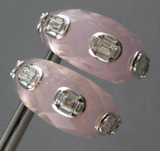 LARGE 37.55CT DIAMOND & AAA PINK QUARTZ 18KT WHITE GOLD CLIP ON HANGING EARRINGS