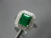 LARGE 2.01CT DIAMOND & AAA EMERALD 18K WHITE GOLD 3D DOUBLE HALO ENGAGEMENT RING
