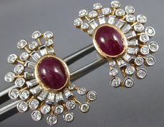 LARGE 7.37CT DIAMOND & AAA RUBY 14K ROSE GOLD ROUND & BAGUETTE OVAL FUN EARRINGS
