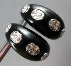 LARGE 27.63CT DIAMOND & AAA BLACK ONYX 18KT WHITE GOLD CLIP ON HANGING EARRINGS