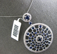 4.11CT DIAMOND & AAA SAPPHIRE 14K WHITE GOLD CIRCULAR SUN BURST FLOATING PENDANT