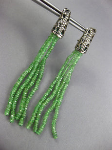 ESTATE LARGE .48CT DIAMOND & AAA EMERALD 14K WHITE GOLD CLIP ON HANGING EARRINGS