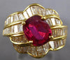 ESTATE 4.14CT DIAMOND & AAA RUBY 18KT YELLOW GOLD CUSHION & BAGUETTE FLOWER RING