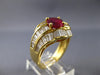 ESTATE 4.14CT DIAMOND & AAA RUBY 18KT YELLOW GOLD CUSHION & BAGUETTE FLOWER RING