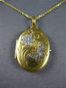 ESTATE 14KT 2 TONE GOLD 3D CLASSIC FLOWER BUTTERFLY OVAL LOCKET PENDANT #27088
