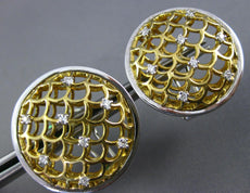 ESTATE LARGE .31CT DIAMOND 18KT 2 TONE GOLD CIRCULAR ETOILE CLIP ON FUN EARRINGS