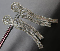 3.61CT DIAMOND 18KT WHITE GOLD 3D ROUND & BAGUETTE DOUBLE SWIRL HANGING EARRINGS