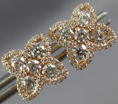ESTATE .91CT DIAMOND 18K ROSE GOLD 3D CLASSIC 4 LEAF CLOVER FLOWER STUD EARRINGS