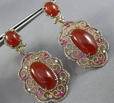 LARGE 3.10CT DIAMOND AAA SAPPHIRE & AGATE 14KT ROSE GOLD FLOWER HANGING EARRINGS