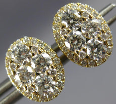 ESTATE 1.09CT DIAMOND 18KT YELLOW GOLD CLUSTER INVISIBLE OVAL HALO STUD EARRINGS