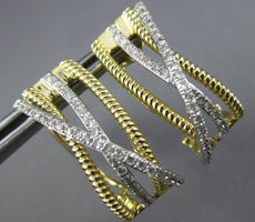 LARGE .89CT DIAMOND 14KT 2 TONE GOLD 3D MULTI ROW WAVE UMBRELLA HANGING EARRINGS