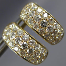 ESTATE WIDE 1.37CT DIAMOND 18K YELLOW GOLD 3D 3 ROW PAVE HUGGIE HANGING EARRINGS