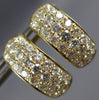 ESTATE WIDE 1.37CT DIAMOND 18K YELLOW GOLD 3D 3 ROW PAVE HUGGIE HANGING EARRINGS