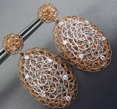 LARGE .3CT DIAMOND 14KT WHITE & ROSE GOLD 3D OVAL ETOILE WOOVEN HANGING EARRINGS
