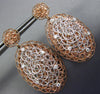 LARGE .3CT DIAMOND 14KT WHITE & ROSE GOLD 3D OVAL ETOILE WOOVEN HANGING EARRINGS