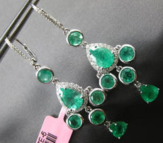 LARGE 7.95CT DIAMOND & AAA EMERALD 18KT WHITE GOLD 3D LEVERBACK HANGING EARRINGS