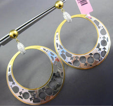 LARGE .60CT DIAMOND 14KT 2 TONE GOLD MALE & FEMALE SIDEWAY HOOP HANGING EARRINGS