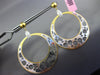 LARGE .60CT DIAMOND 14KT 2 TONE GOLD MALE & FEMALE SIDEWAY HOOP HANGING EARRINGS