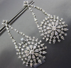ESTATE LARGE 4.18CT DIAMOND 14KT WHITE GOLD 3D FLOWER SNOWFLAKE HANGING EARRINGS
