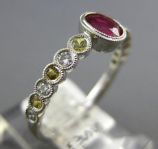 1.04CT DIAMOND & AAA RUBY & YELLOW SAPPHIRE 14KT WHITE GOLD FILIGREE BEZEL RING