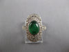 ANTIQUE 1.96CT DIAMOND & AAA CABOCHON EMERALD 18KT WHITE GOLD OVAL FILIGREE RING