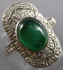 ANTIQUE 1.96CT DIAMOND & AAA CABOCHON EMERALD 18KT WHITE GOLD OVAL FILIGREE RING