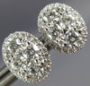 ESTATE 1.09CT DIAMOND 18KT WHITE GOLD CLUSTER INVISIBLE OVAL HALO STUD EARRINGS