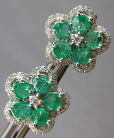 ESTATE 1.80CT DIAMOND & AAA EMERALD 18KT WHITE GOLD CLASSIC FLOWER STUD EARRINGS