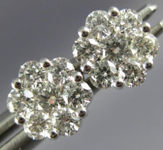 ESTATE .56CT DIAMOND 18KT WHITE GOLD 3D ROUND INVISIBLE FLOWER STUD EARRINGS