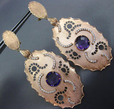 EXTRA LARGE 5.07CT DIAMOND & AAA AMETHYST 14K ROSE GOLD HANGING CLIP ON EARRINGS
