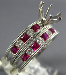 1.6CT DIAMOND & AAA RUBY 14KT WHITE GOLD 3D ROUND & PRINCESS ENGAGEMENT RING SET