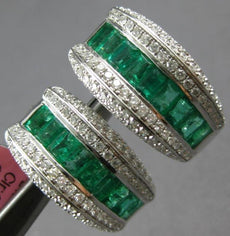 LARGE 4.14CT DIAMOND & AAA EMERALD 18KT WHITE GOLD 3D CLIP ON HANGING EARRINGS