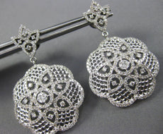 ESTATE LARGE 2.35CT DIAMOND 14KT WHITE GOLD 3D FLOWER FILIGREE HANGING EARRINGS