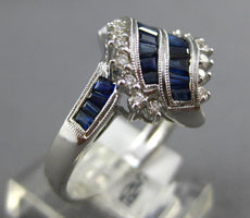1.20CT DIAMOND & AAA SAPPHIRE 14KT WHITE GOLD 3D ROUND & BAGUETTE LEAF LOVE RING