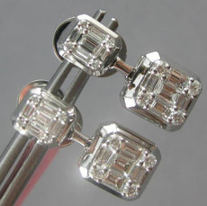 .86CT DIAMOND 18KT WHITE GOLD 3D ROUND & BAGUETTE DOUBLE SQUARE HANGING EARRINGS