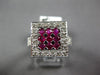 ESTATE LARGE 1.51CT DIAMOND & AAA RUBY 18K WHITE GOLD 3D CLASSIC SQUARE FUN RING