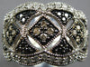 .76CT WHITE BLACK & MOCHA DIAMOND 14KT WHITE GOLD 3D SQUARE TRIANGULAR FUN RING