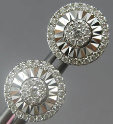 ESTATE .29CT DIAMOND 18KT WHITE GOLD 3D ROUND PAVE SUNBURST FLOWER STUD EARRINGS