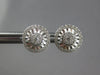 ESTATE .29CT DIAMOND 18KT WHITE GOLD 3D ROUND PAVE SUNBURST FLOWER STUD EARRINGS
