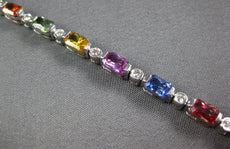 7.7CT DIAMOND & AAA MULTI COLOR SAPPHIRE 18K WHITE GOLD BAGUETTE TENNIS BRACELET
