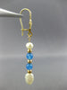 1.80CT AAA BLUE TOPAZ & SOUTH SEA PEARL 14KT YELLOW GOLD HANGING EARRINGS #27057