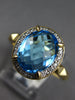 2.57CT DIAMOND & AAA BLUE TOPAZ 14KT YELLOW GOLD 3D OVAL HALO CLASSIC FUN RING