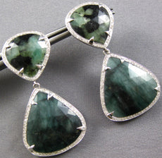 EXTRA LARGE 30.45CT DIAMOND & AAA GREEN AGATE 14K WHITE GOLD 3D HANGING EARRINGS