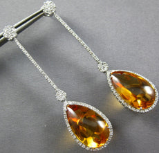 EXTRA LARGE 24.75CT DIAMOND & AAA CITRINE 14K WHITE GOLD FLOWER HANGING EARRINGS