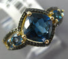 1.86CT BLACK DIAMOND & AAA LONDON BLUE TOPAZ 14KT YELLOW GOLD CUSHION FUN RING