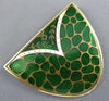 EXTRA LARGE 14KT YELLOW GOLD 3D WHITE & GREEN ENAMEL HANDCRAFTED KUPFER BROOCH