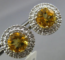 LARGE 2.52CT DIAMOND & AAA CITRINE 14KT YELLOW GOLD 3D ROUND HALO STUD EARRINGS