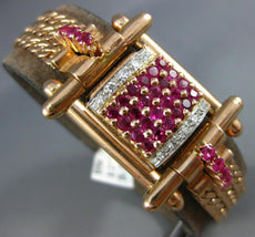 ANTIQUE LARGE 2.40CT DIAMOND & AAA RUBY 14KT ROSE GOLD SQUARE FUN BRACELET #2767