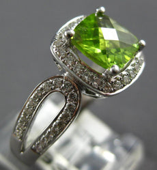 WIDE 1.88CT DIAMOND & AAA PERIDOT 14KT WHITE GOLD CUSHION HALO FILIGREE FUN RING